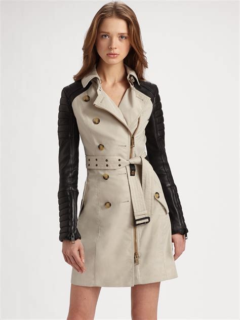 burberry prorsum trench coat with leather sleeves|burberry trench coat size guide.